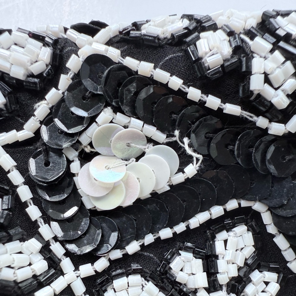 Vintage Adrianna Papell Beaded & Sequin Silk Bolero Jacket S Black & White - Picture 15 of 15
